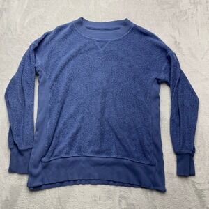 Aerie Sherpa Textured Pullover Sweatshirt Blue Crew Neck Long Sleeve XS
